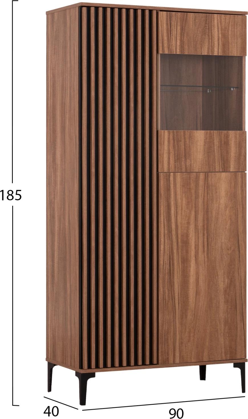 Vitrina serije HARRY FH18011.01 melamin v naravni barvi lesa-črna 90x40x185H cm