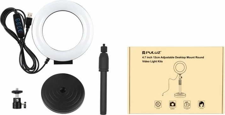 LED obročna luč s prilagodljivo podlago Puluz PU391, 6.5W, majhen stojalo, bela