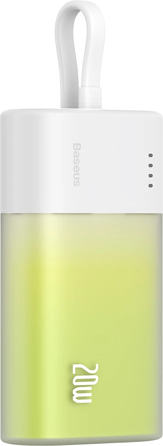 Powerbank zunanji polnilec Baseus Popsicle 5200 mAh, 20W, z vgrajenim Lightning kablom + USB-C na USB-C kablom 60W, bela-zelena