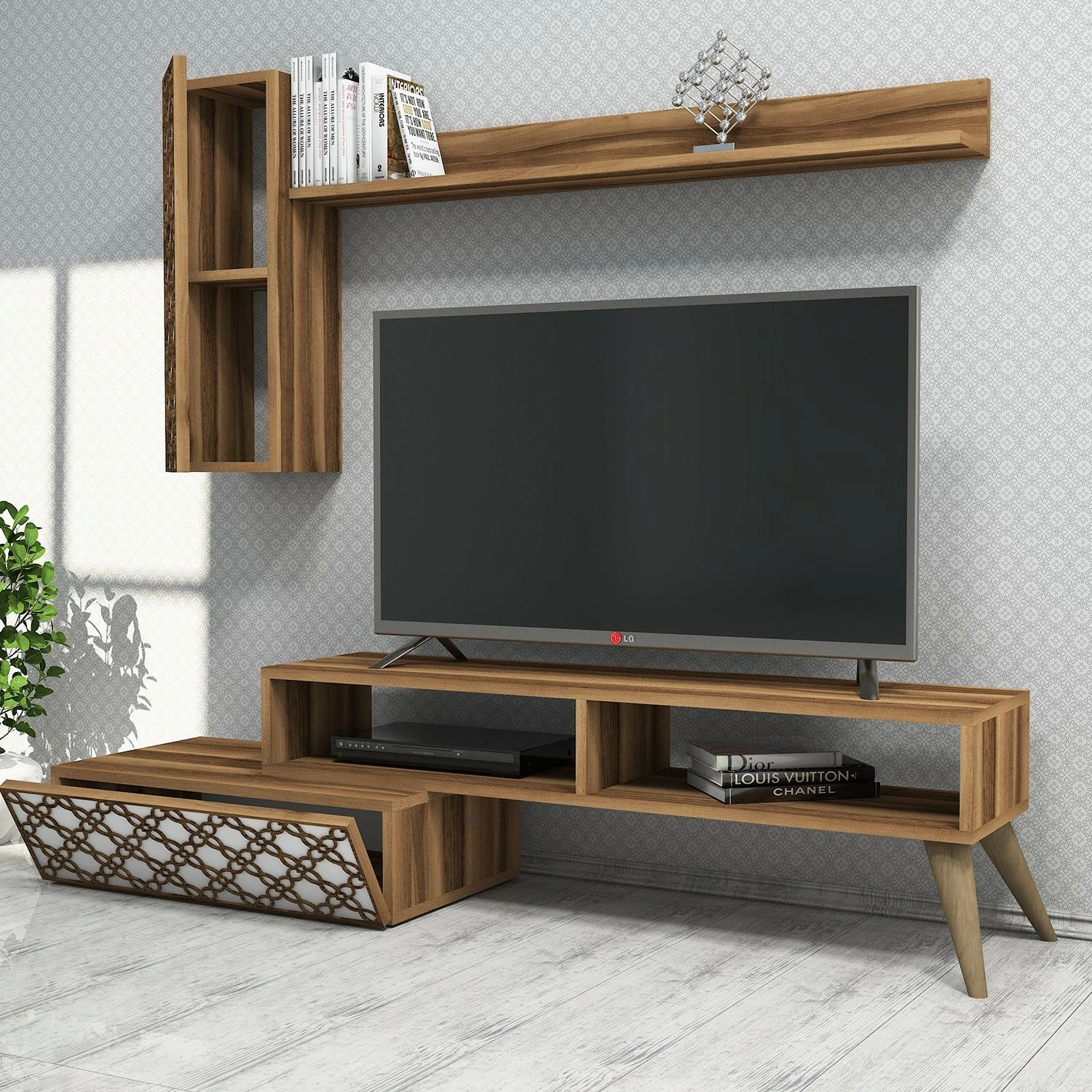 Komoda za TV Planet, Hanah Home, oreh in bela