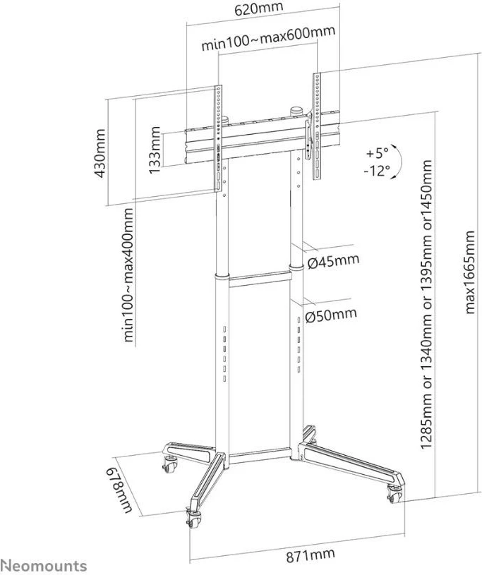Stojalo za monitor na kolesih, Neomounts FL50-540BL1, za zaslone 37–70" , črno