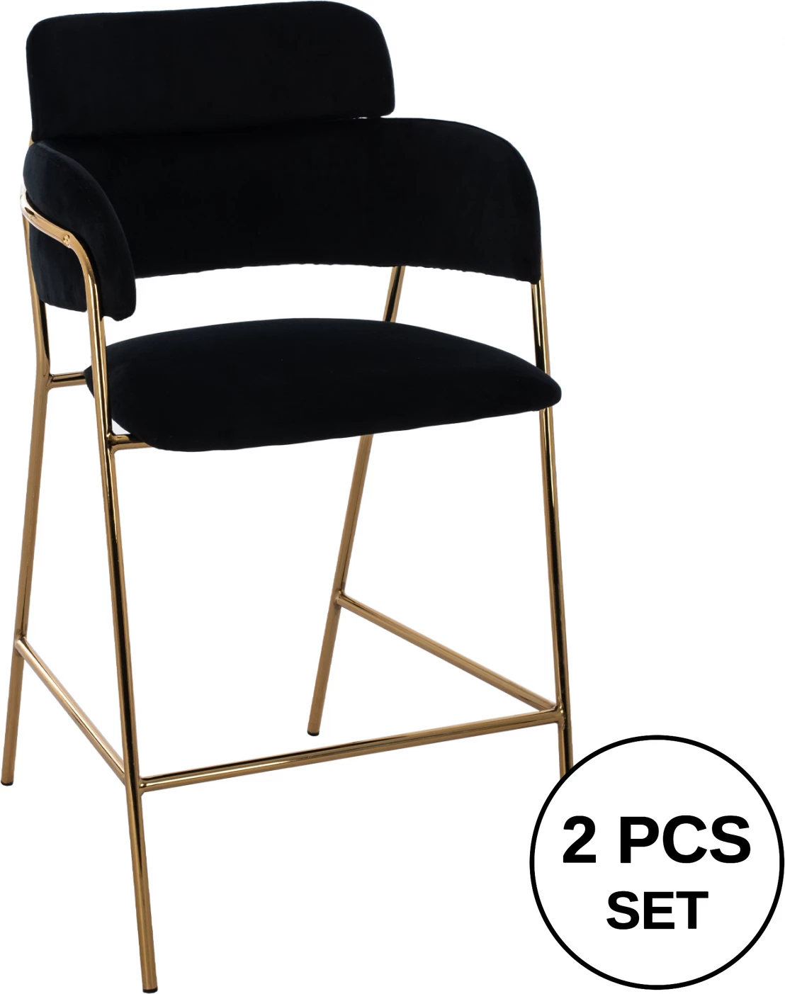 Srednje visok stol FH8735.04 iz žameta črne barve z pozlačenim okvirjem 54x58x95Y cm, set 2 kosov