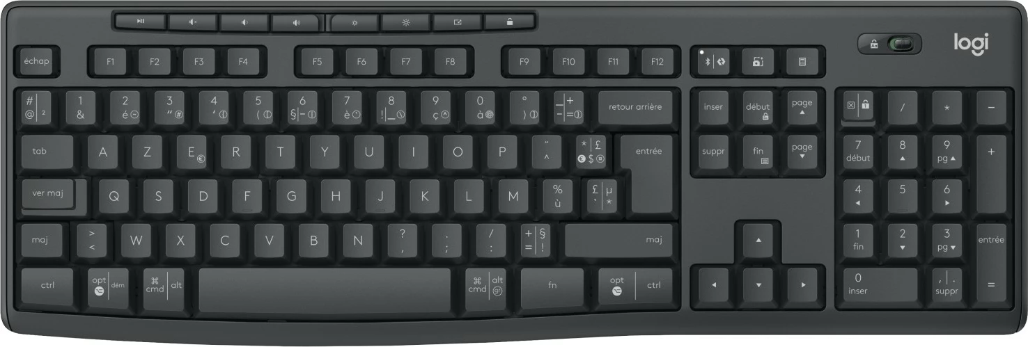 Komplet brezžična tipkovnica in miška Logitech MK370, RF in Bluetooth, AZERTY, grafit