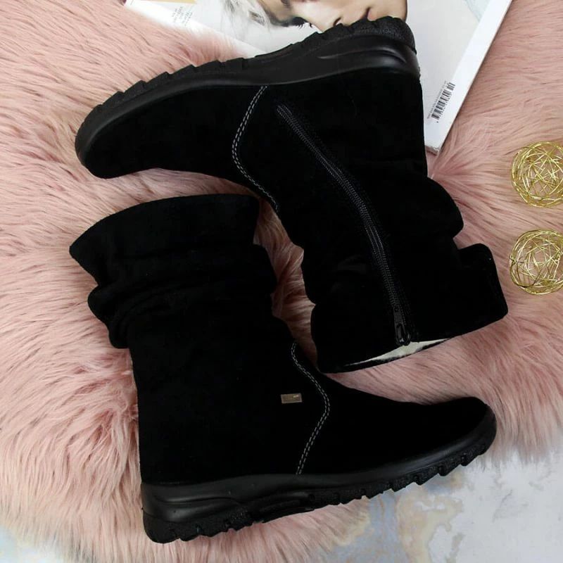 Izolirane usnjene škornje, Rieker W RKR130, črne