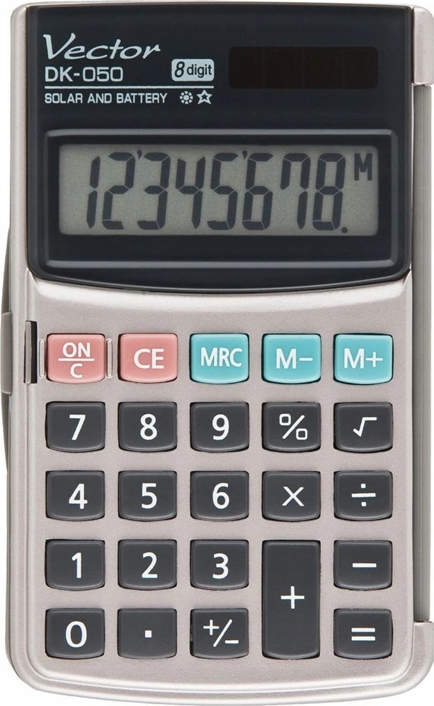 Kompakten žepni kalkulator, Vector DK-050, 8 mest, siv