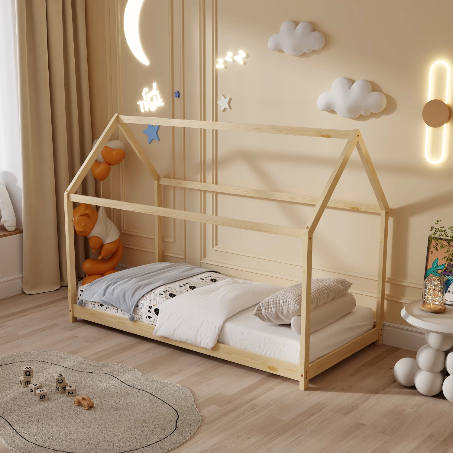 Postelja za otroke PEPE FH678.01 t.MONTESSORI iz masivnega borovega lesa v naravni barvi - 140x70 cm