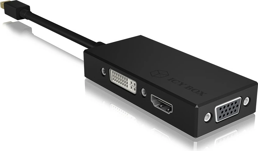 3-v-1 adapter Mini DisplayPort na HDMI/DVI-D/VGA, ICY BOX IB-AC1032, črn