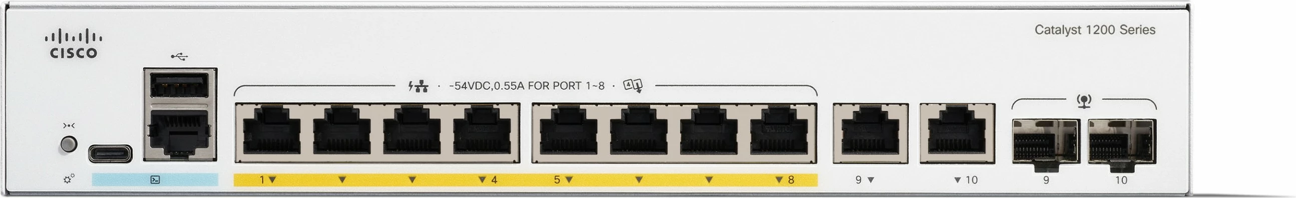 Stikalo Cisco Catalyst 1200-8FP-2G, 8 portov GE, PoE, 2x1GE Combo, belo