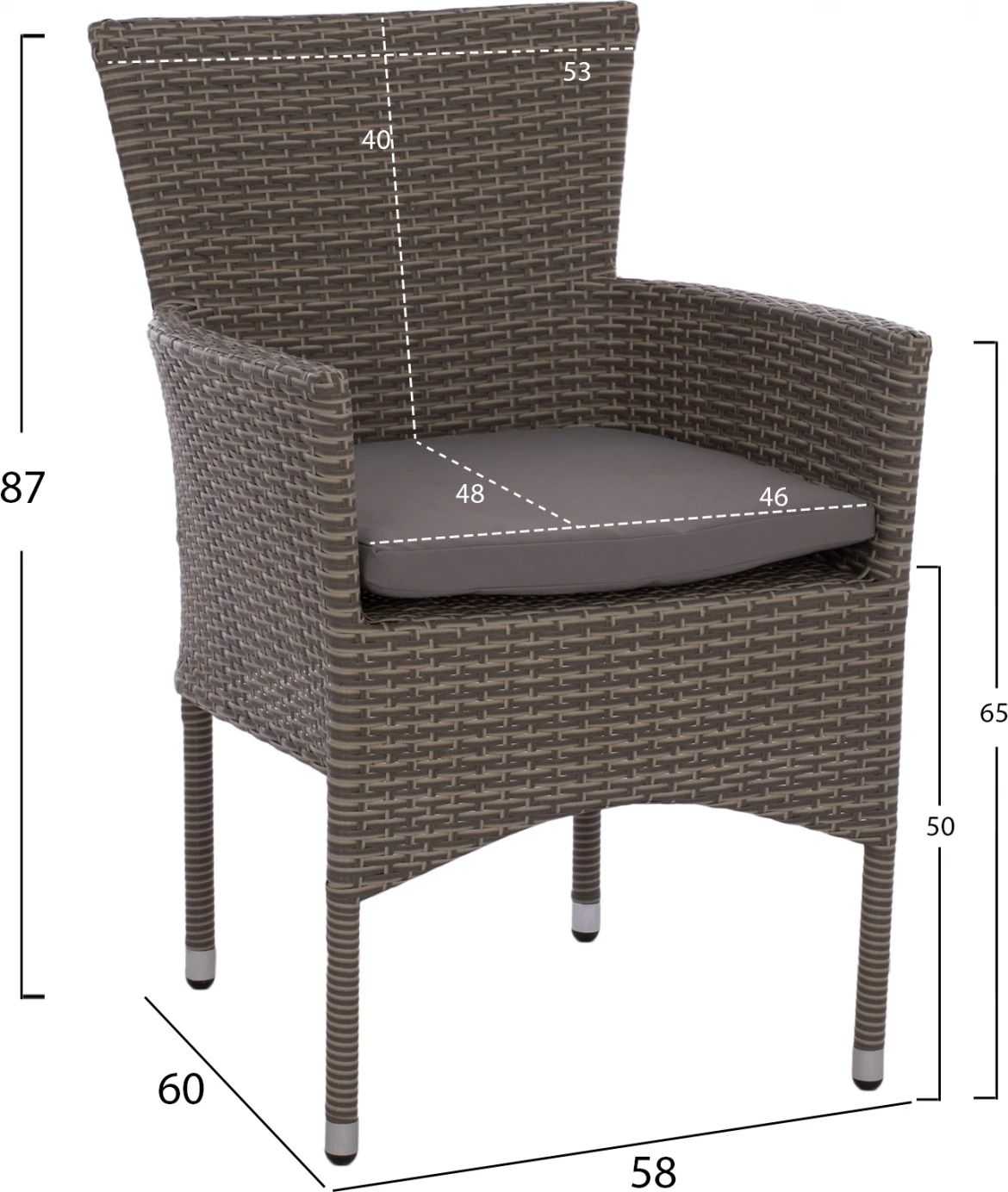 Set jedilnice 5 kosov miza 120x70 in fotelji wicker rattan sivi FH11712.31