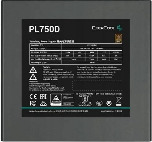 Furnizues energije 750 W, 80 PLUS Bronze, ATX, črn DeepCool PL750D