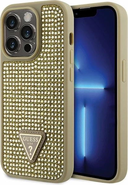 Zaščitni ovitek z okraski Guess GUHCP14LHDGTPD za iPhone 14 Pro 6,1", Rhinestone Triangle, zlato