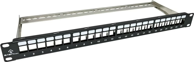 Prazni modularni patch panel ALANTEC PK020, 24 vrat, 1U, 19\", črn