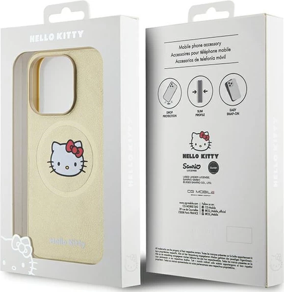 Ovitek z motivom Hello Kitty, iz umetnega usnja, MagSafe za iPhone 15 Pro, zlata