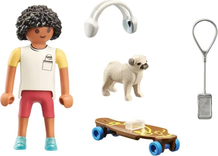 Set igrač Playmobil My Life 71612, deček s psom in skateboard