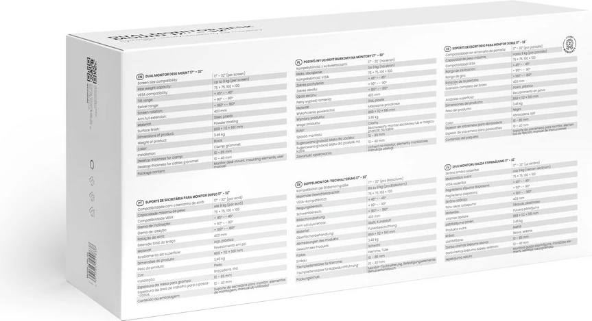 Držalo za dva monitorja Savio UM-03, 17–32 palcev, črno