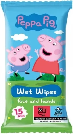 Vlažne robčke za obraz in roke z aromo jagode Peppa Pig, 15 kosov