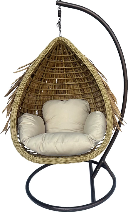 Viseče gnezdo iz PE rattana, bež, z rjavo kovinsko osnovo 120x105x195 cm — Pakoworld