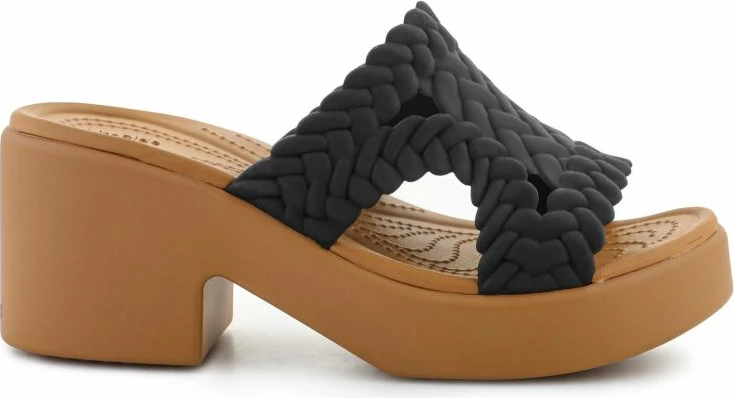 Sandali z nizkim petom, Crocs Brooklyn Woven Slide Heel, črni