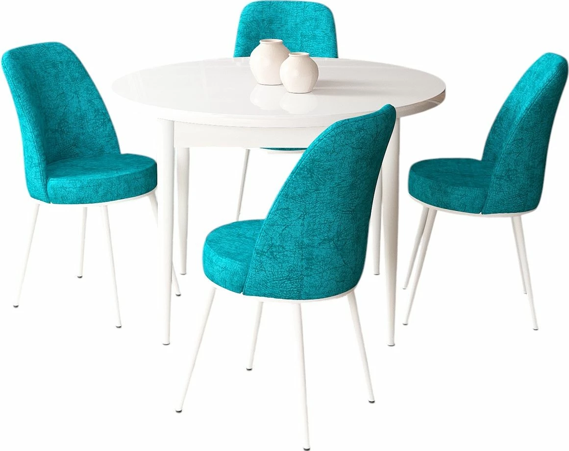 Jedilna miza s stoli, 5-delni, Skye Decor Tor, bela, turkizna