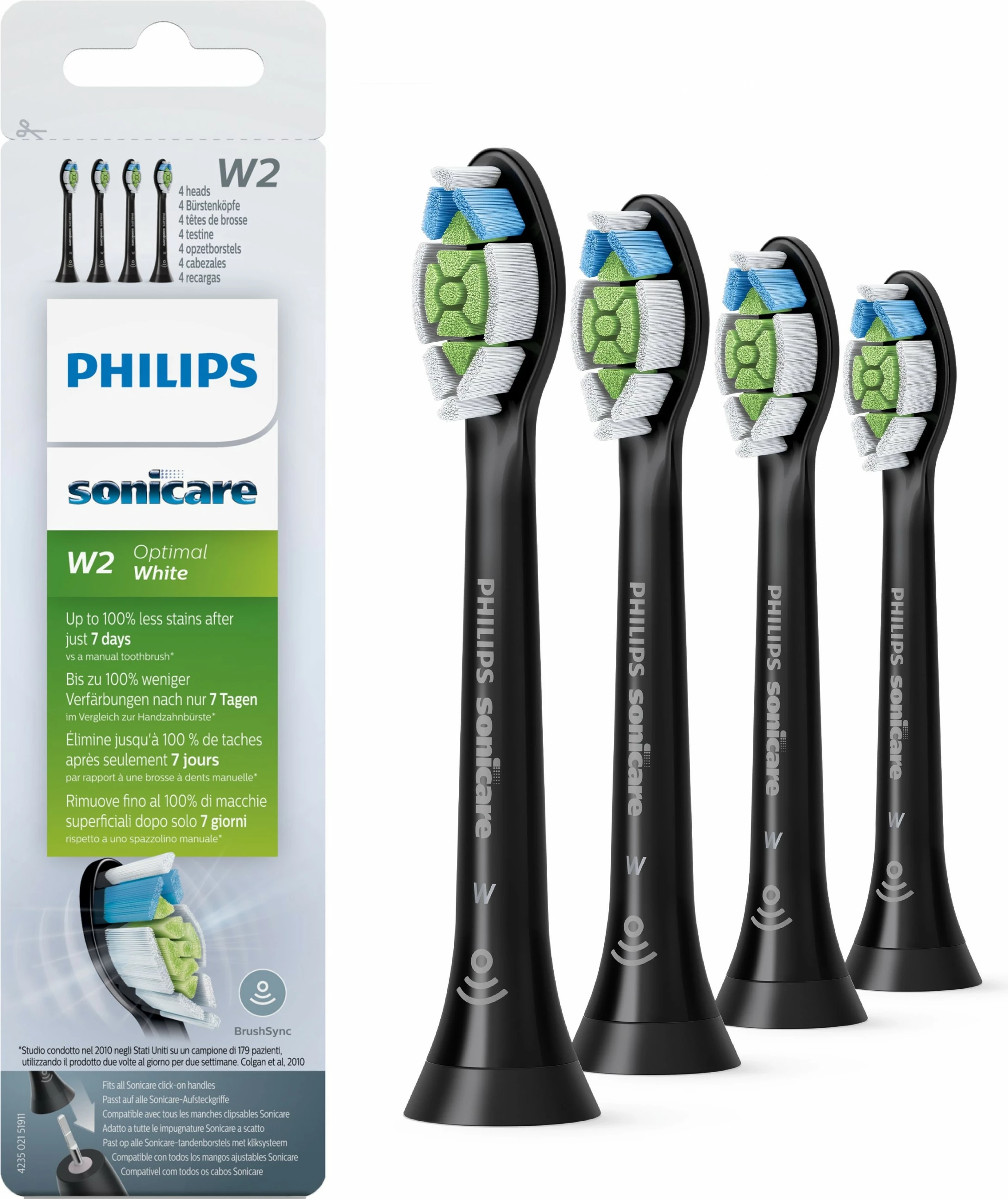 Glave ščetke za zobno ščetko Philips W Optimal White HX6064/11, 4 kosi, črne, srednje