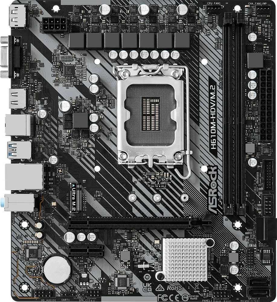 Matična plošča ASRock H610M-HDV/M.2 R2.0, Intel, LGA 1700, DDR4-SDRAM, 64 GB