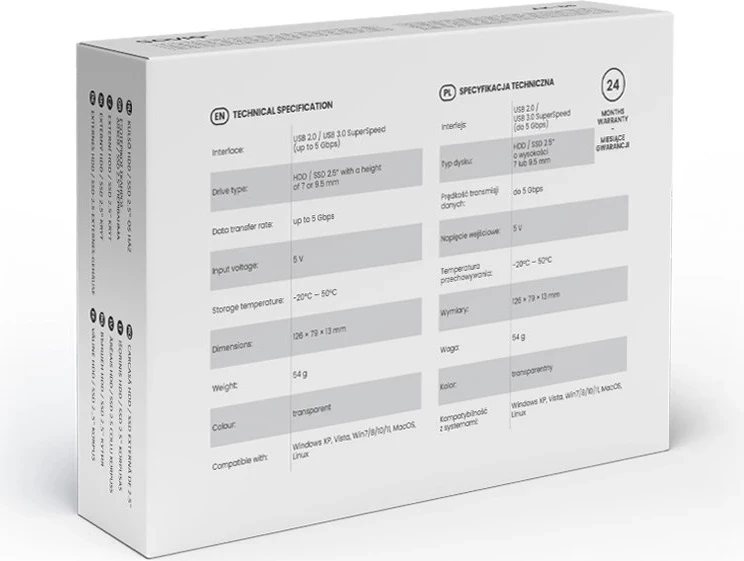 Zunanja škatla za HDD/SSD 2,5", Savio AK-66, USB 3.0, prozorna