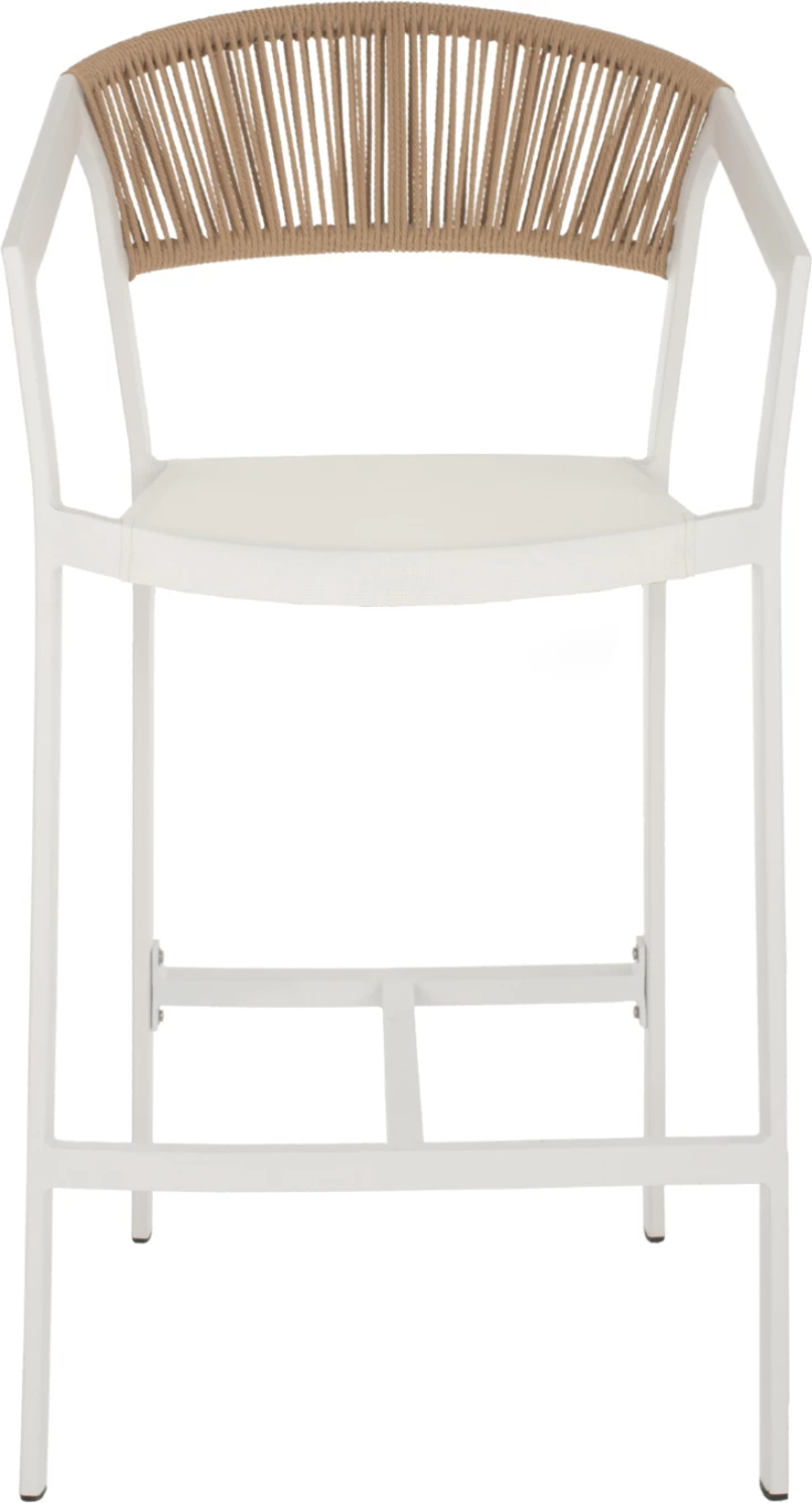 Barski stol iz aluminija z nasloni v beli barvi iz tekstilena in PE ratana 56x58x105H cm FH5892.22