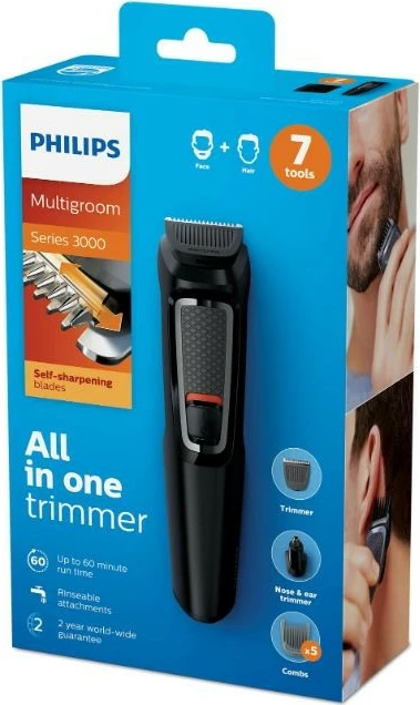 Trymer Multigroom, Philips Series 3000 MG3720/15, 7 v 1, črn