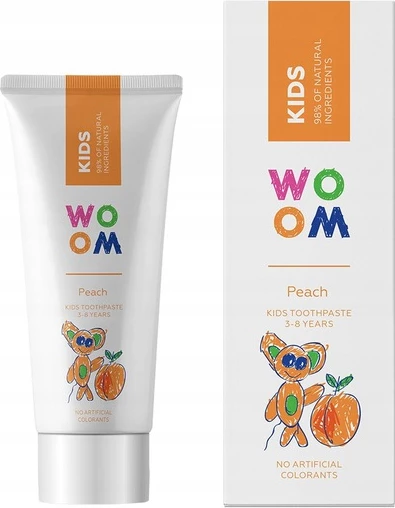 Naravna otroška zobna pasta Woom Kids Peach 50 ml