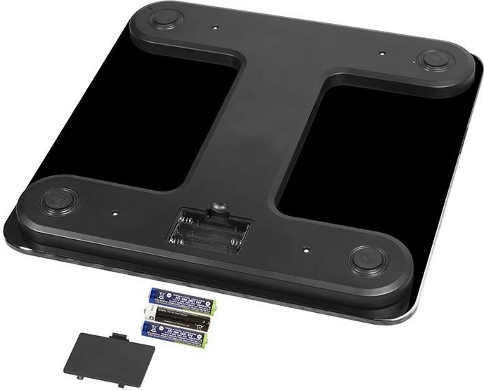 Elektronska kopalniška tehtnica, analiza telesne sestave (maščoba/voda/kosti/mišice/kalorije), Lafe WLS003.0, zmogljivost 150 kg, natančnost 100 g, pomnilnik 10 uporabnikov, LCD z modro osvetlitvijo, enote kg/lb/st, 30x30 cm, črna