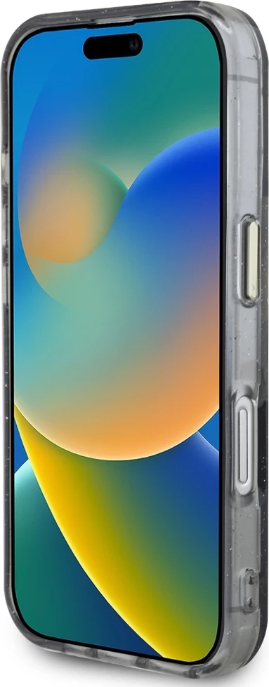 Ovitek za telefon z bleščicami in cvetličnim vzorcem MagSafe za iPhone 16, črn, Guess