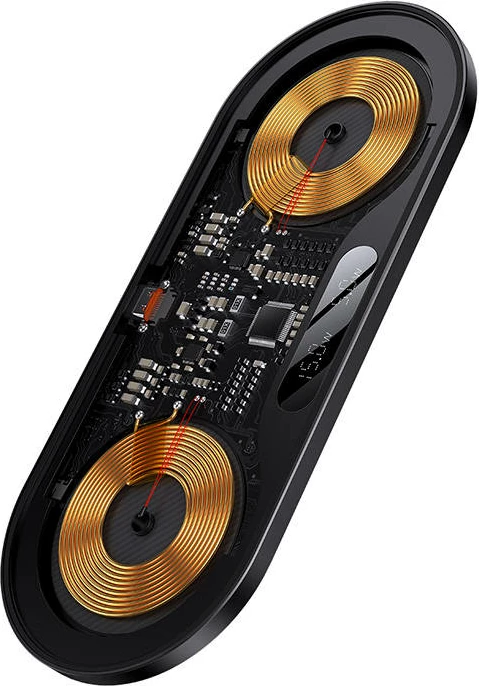 Brezžični polnilec Baseus WXSX010101, dvojni Qi, 20 W, LED zaslon, črn