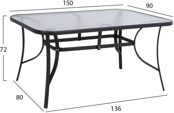 Set 5 kosov Miza Kovinska Siva 150x90 s 4 stoli Siva pletenina FH10586.01