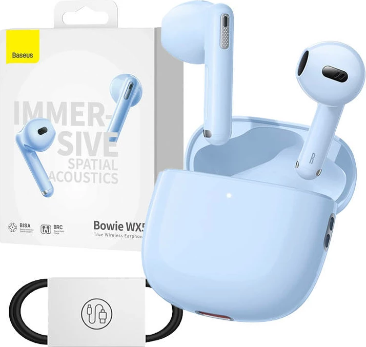 Slušalke TWS, Bluetooth 5.3, ANC, 6,5 h/30 h, USB‑C, Baseus Bowie WX5, modre