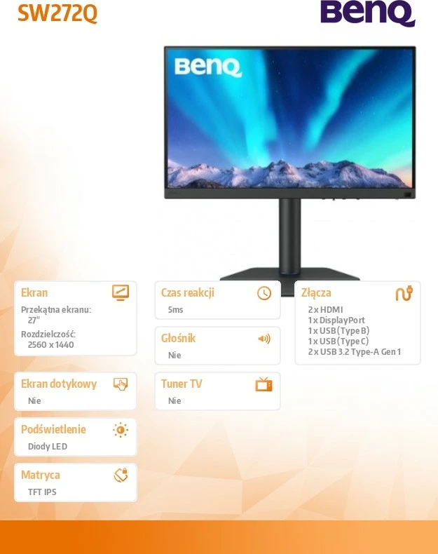 27-palčni monitor BenQ SW272Q, 2K, IPS, 60 Hz, črn