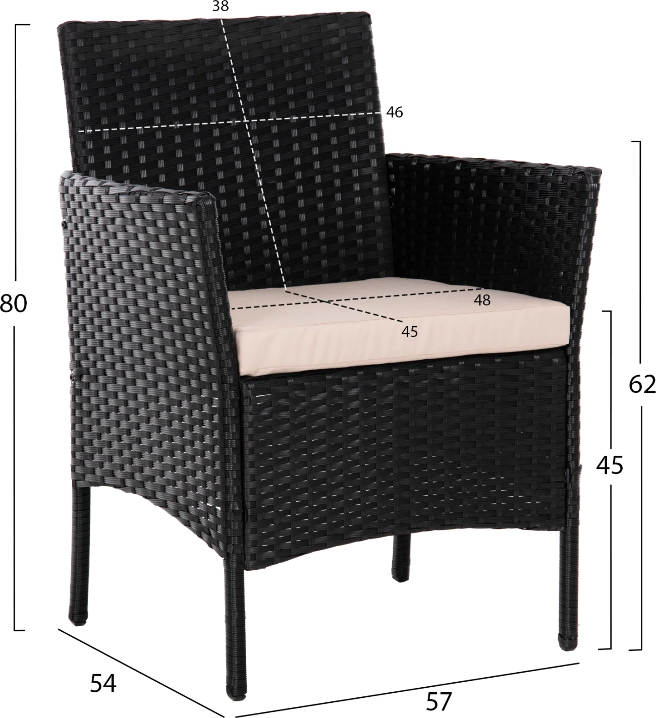 Zunanji lounge set 4 kosi STASIA FH6089.01 sintetični ratan v črni barvi - blazine v barvi kapučina