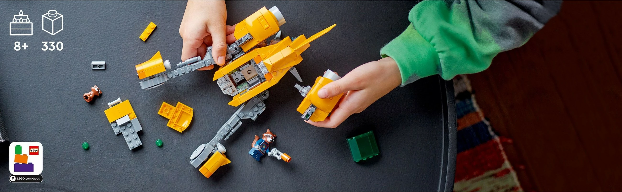 Gradbeni set LEGO Marvel Baby Rocketovo plovilo, 330 kosov, večbarvno