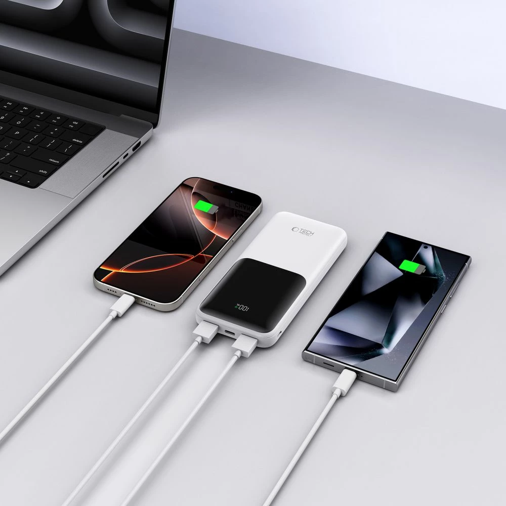 Powerbank 10000 mAh 22,5 W, bel — Tech-Protect PB01