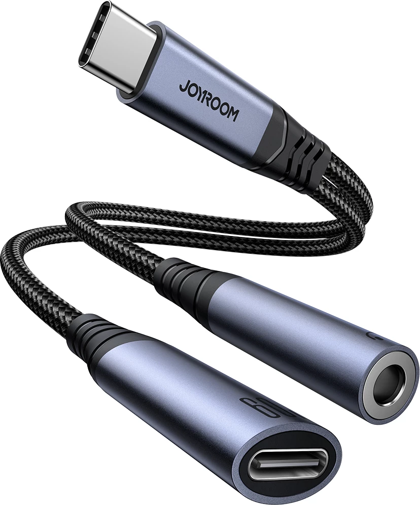 Adapter 2‑v‑1 USB‑C na USB‑C/3,5 mm mini priključek, Joyroom SY‑C02, črn