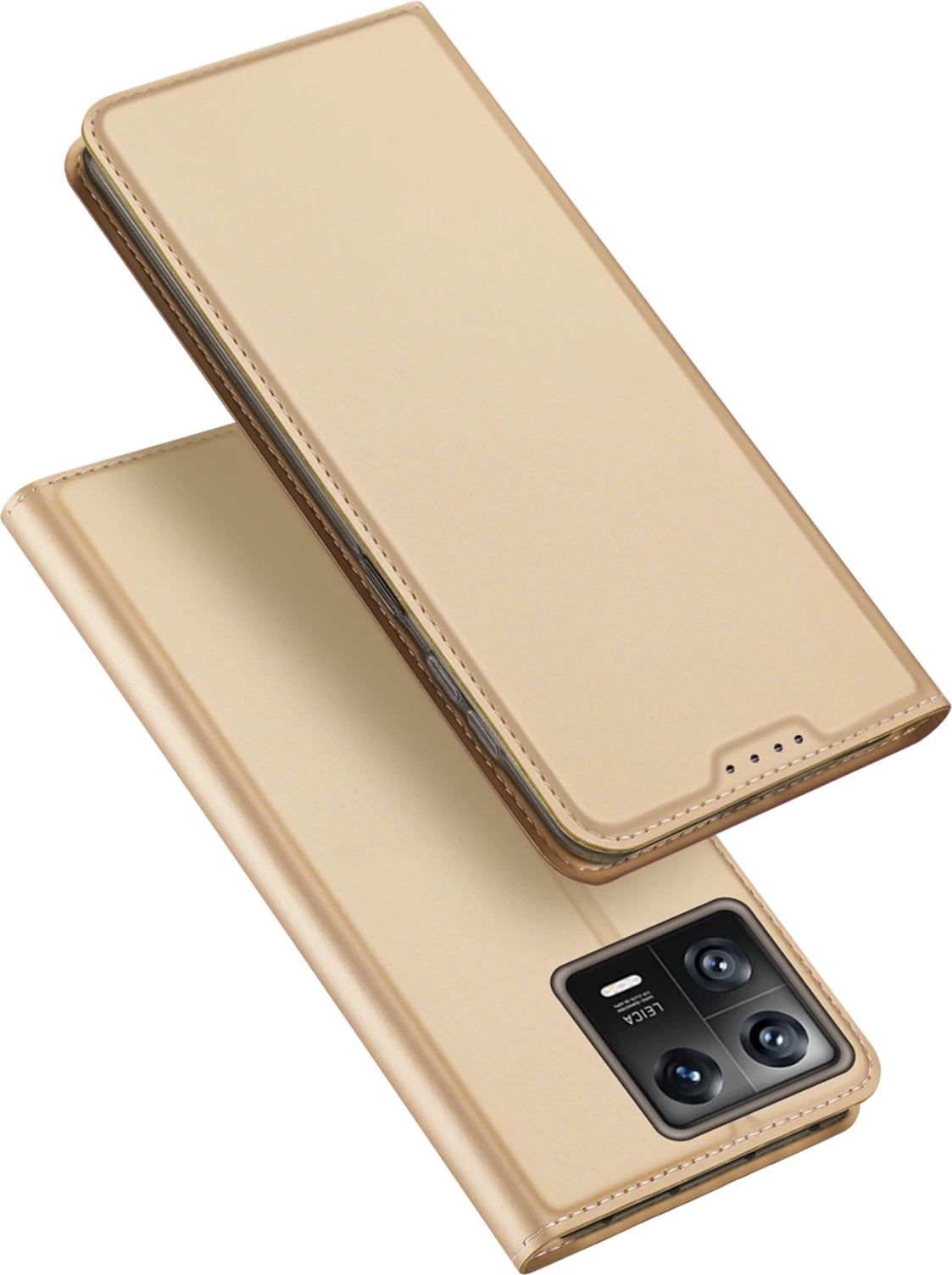Ovitek za telefon z pokrovom, žepom za kartico in funkcijo stojala, zlati — Dux Ducis Skin Pro za Xiaomi 13