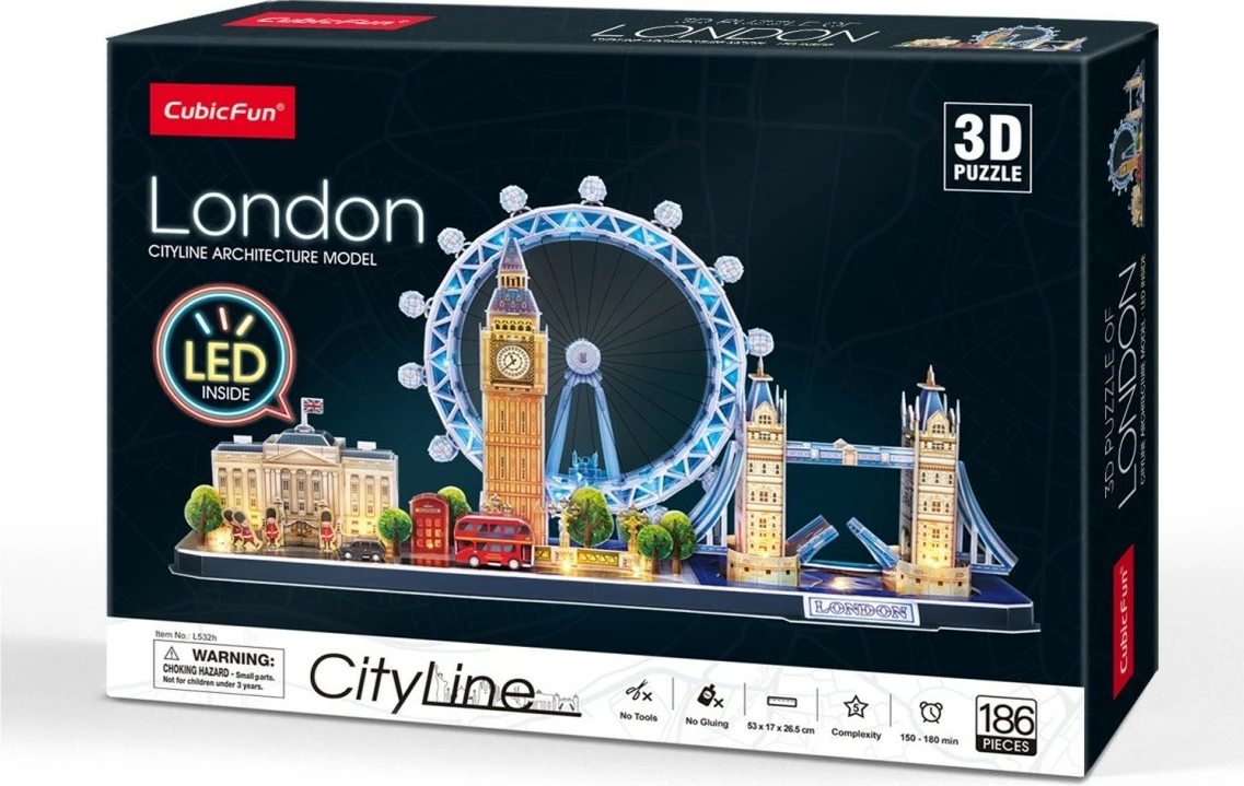 3D puzzle Cityline London z LED, Cubic Fun, 186 delov
