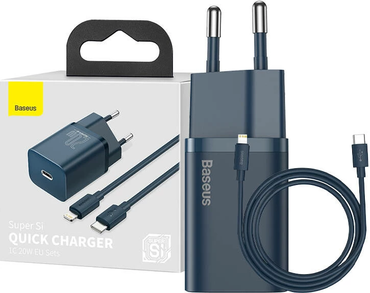 Hitri polnilec 20 W Baseus Super Si Quick Charger 1C, s kablom USB‑C na Lightning 1 m, moder