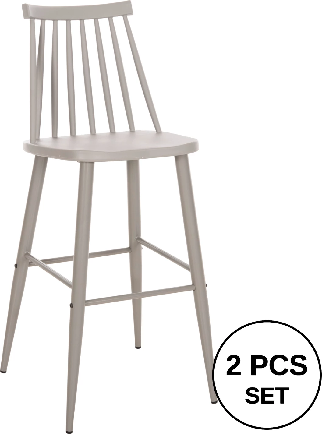 Barski stol z visokim sedežem VANESSA FH8459.20 s sivimi PP in sivimi kovinskimi nogami 47x48,5x107Hcm, set 2 kosov