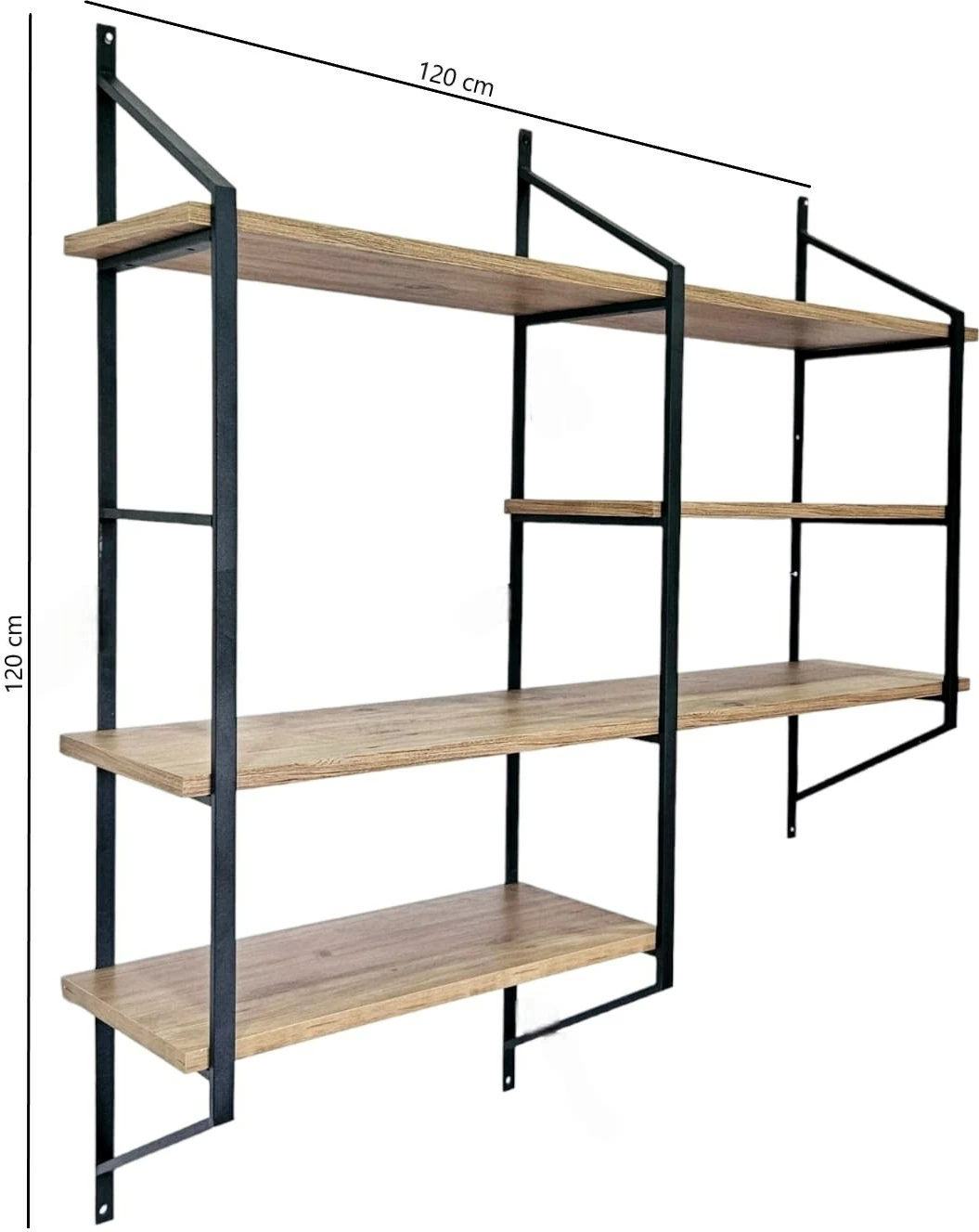 Stenski regal Raffy6, Hanah Home, črn in Atlantic Pine, 120x120x28 cm