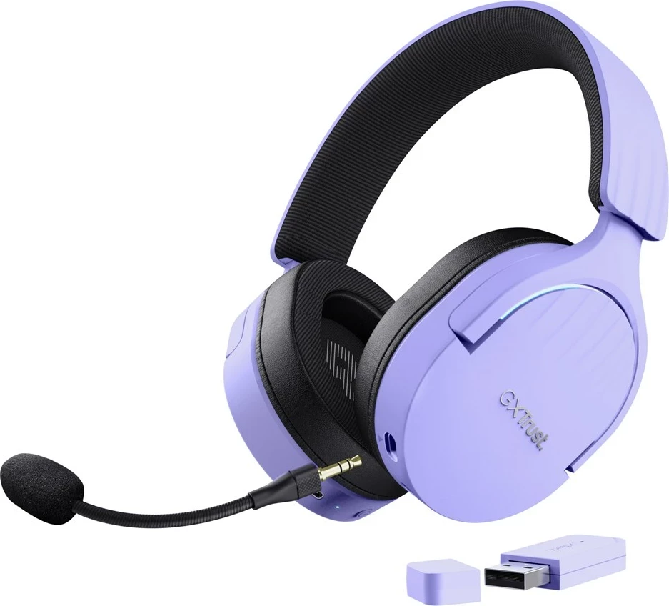 Slušalke za igre, žične in brezžične, USB Type-A, Bluetooth, Trust GXT 491P FAYZO, črne, vijolične