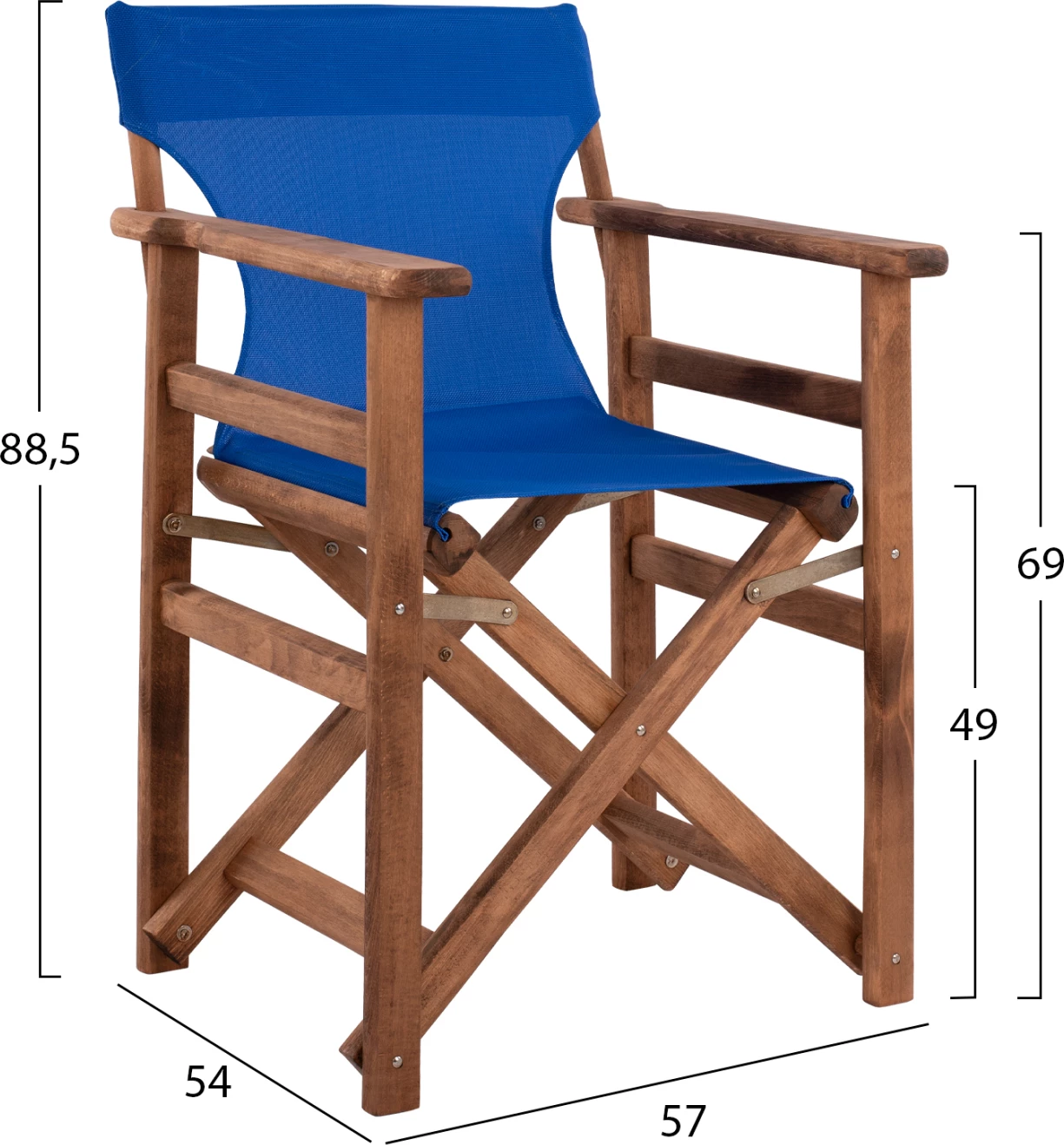 Režiserski stol Limnos oreh z modrim tekstilom FH10368.01