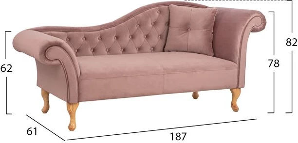 Recliner iz prašno roza žameta FH3008.05 desni naslon 187x61x82 cm
