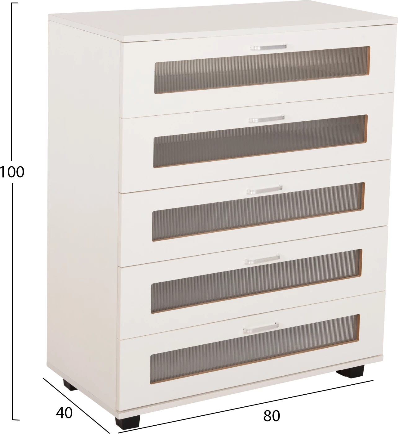 Komoda s predali THORGAN FH9881.03 melamin v beli barvi-5 predalov 80Χ40Χ100Hcm
