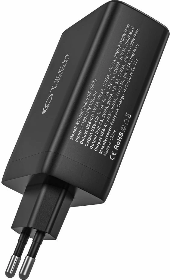 Omrežni polnilec, 4 vrata, 100W, USB-C/USB-A, črn Tech-Protect NC100W-GAN