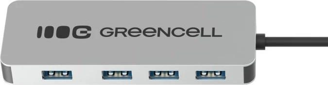 Razdelilec USB-C 4-v-1, Green Cell HUB-GC-C4A, 4x USB-A 3.0 do 5 Gb/s, vgrajen kabel 15 cm, srebrno/črn